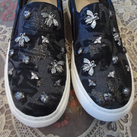 Markus Lupfer Gray/Black Print Silver Tone Metal Embellish Loafer Size 38M - Picture 7 of 14